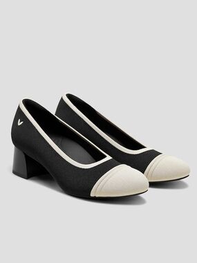 Vivaia Black & Cream Julie Pro Two-Tone Block Heel Pumps (Women's 7.5)